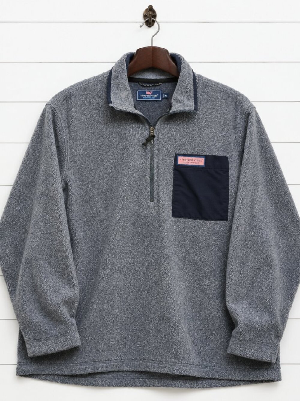 Vineyard Vines Performance Fleece 1/4 Zip Pullover Gray Navy Pocket Men’s XL